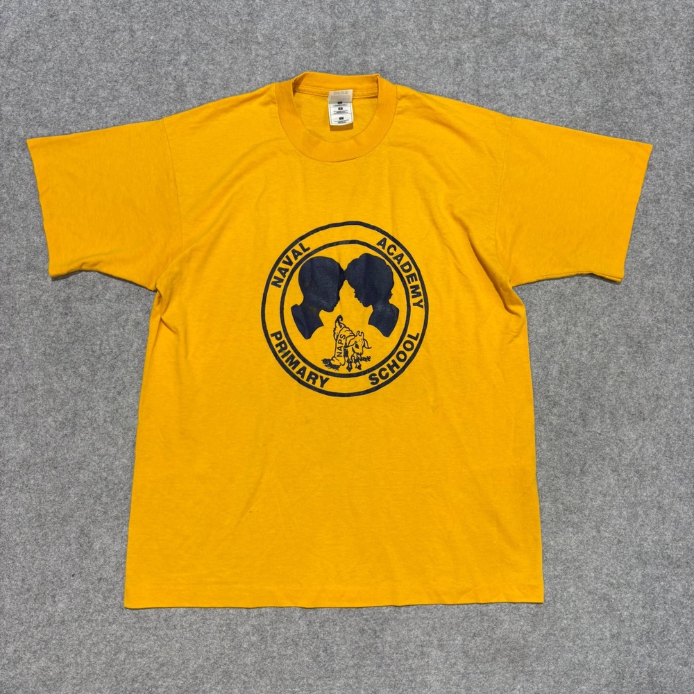 Vintage Fruit of the Loom Naval Academy Primary School NAPS T-Shirt Yellow Large